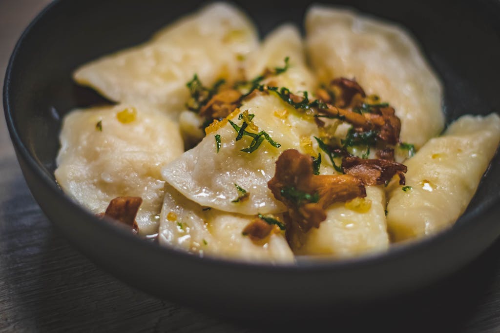 Pierogi plate Krakow Poland ruskie potato cheese dumplings restaurant